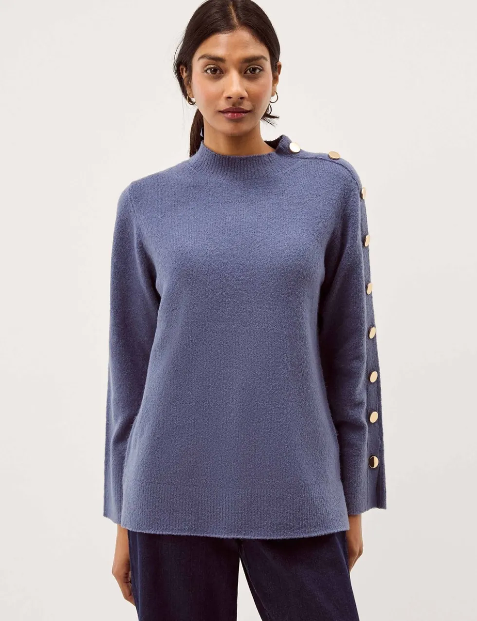 Funnel Neck Button Detail Jumper