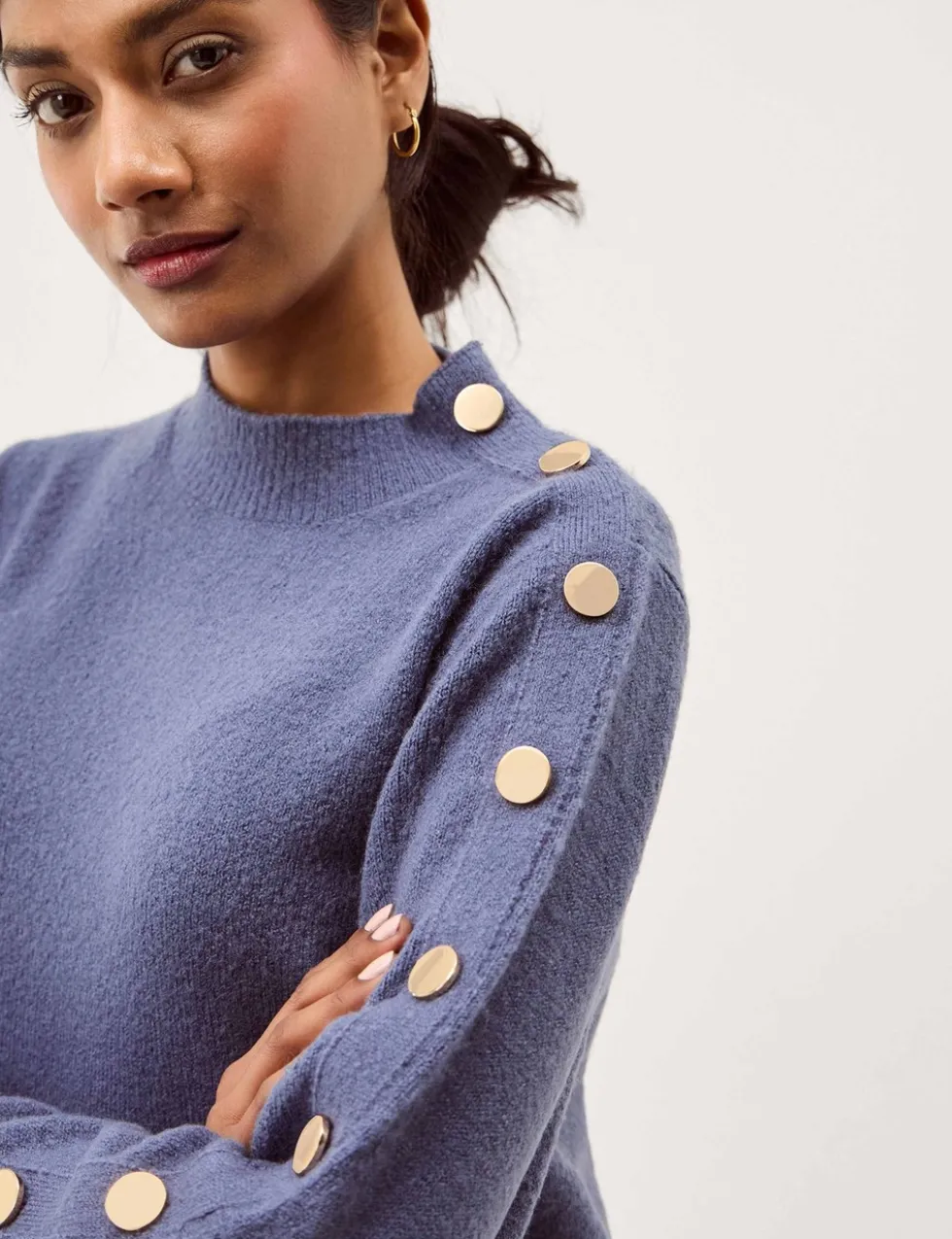 Funnel Neck Button Detail Jumper