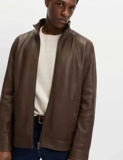Funnel Neck Leather BikerJacket