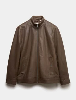 Funnel Neck Leather BikerJacket