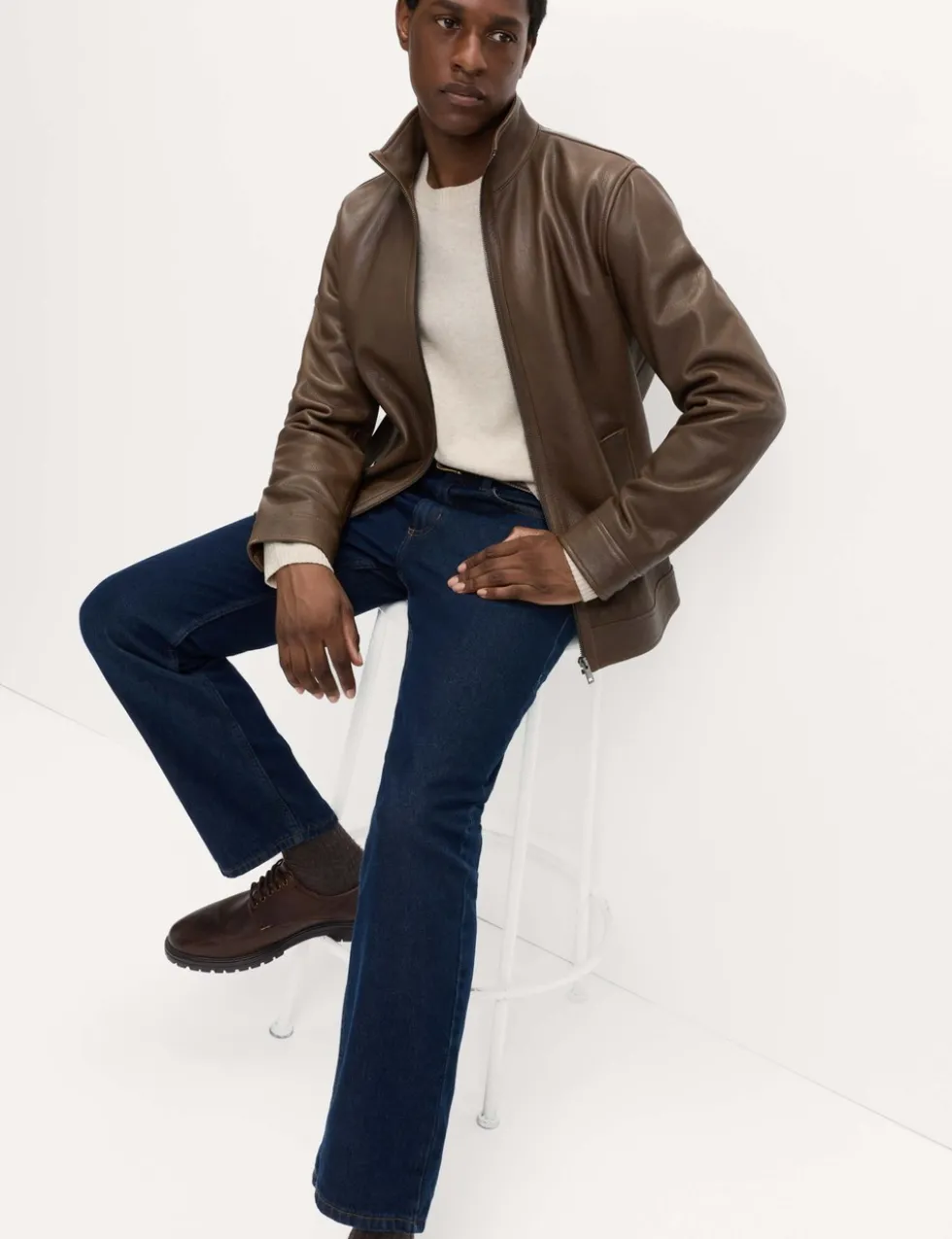 Funnel Neck Leather BikerJacket