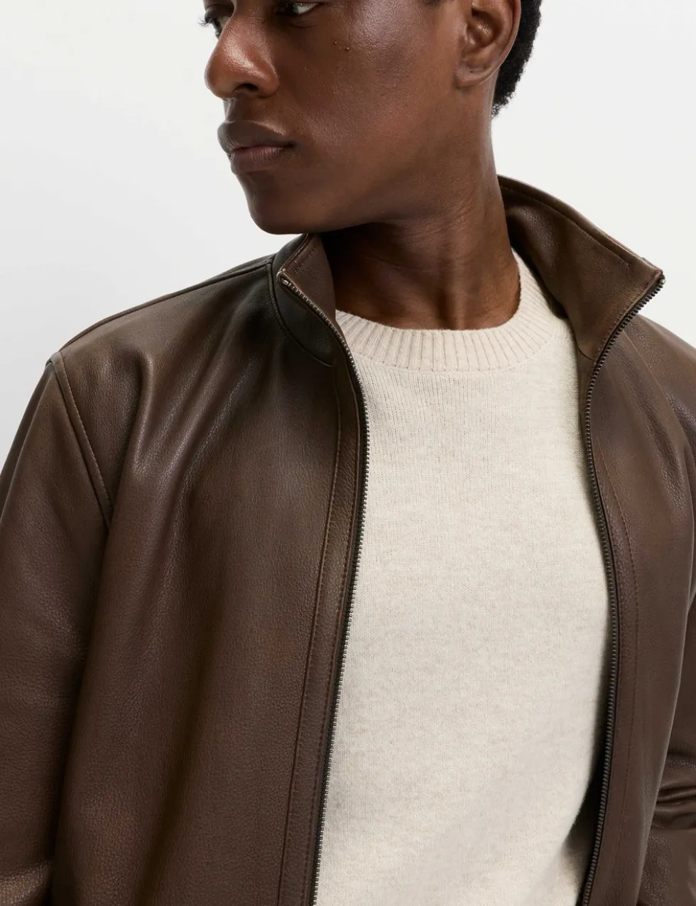 Funnel Neck Leather BikerJacket