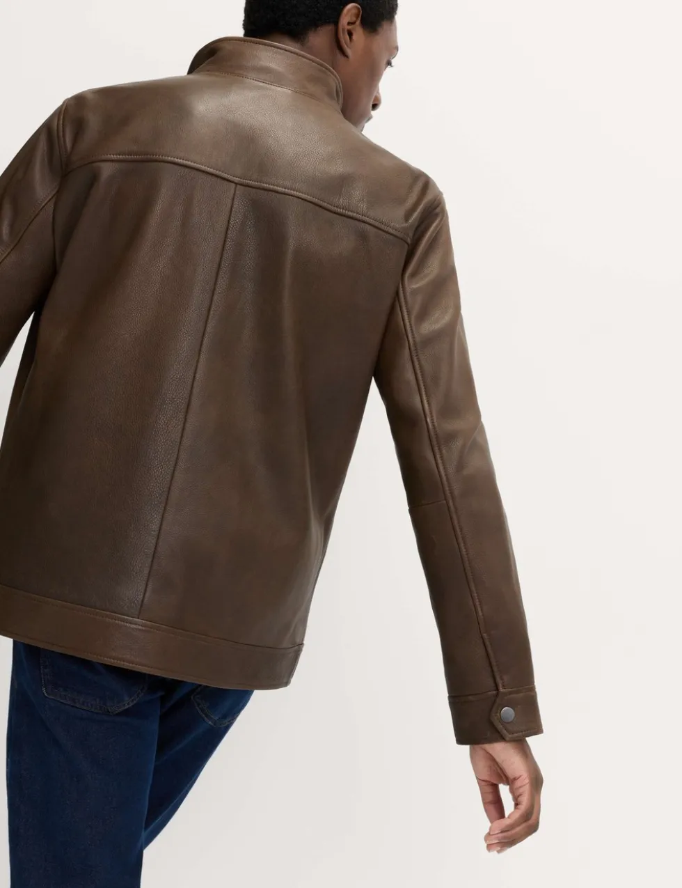 Funnel Neck Leather BikerJacket