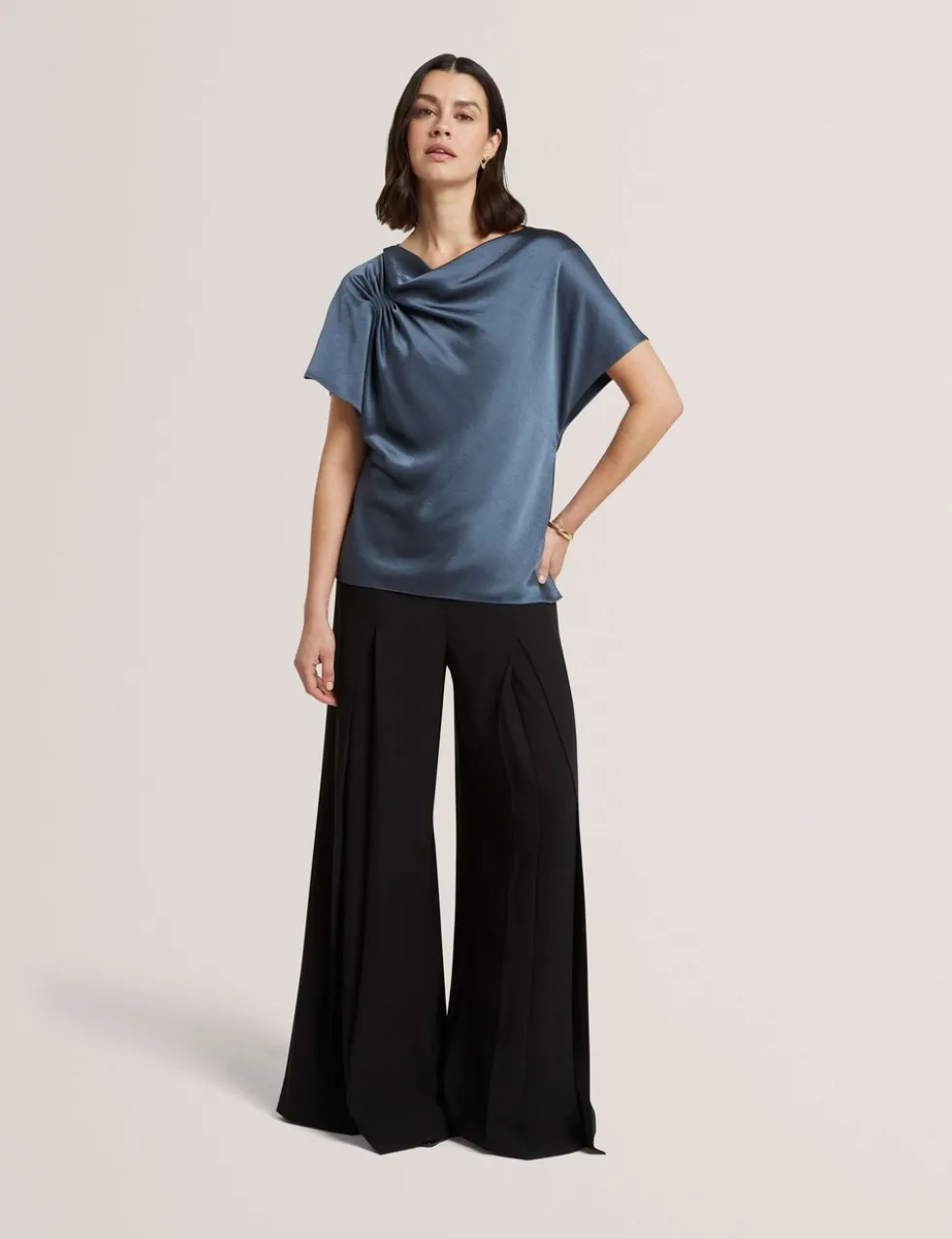 Gathered Shoulder Draped Top