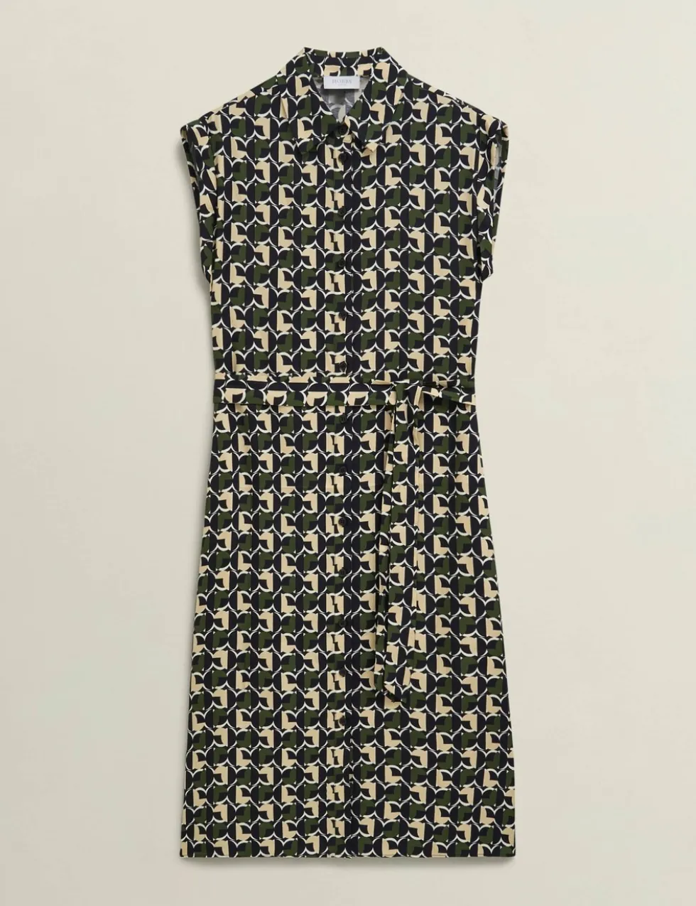 Geometric Belted Midi Shirt Dress