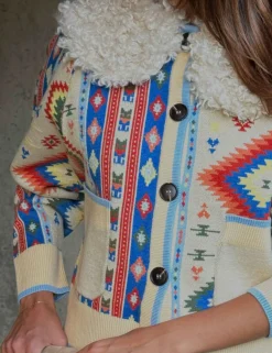Geometric Crew Neck Button Through Cardigan