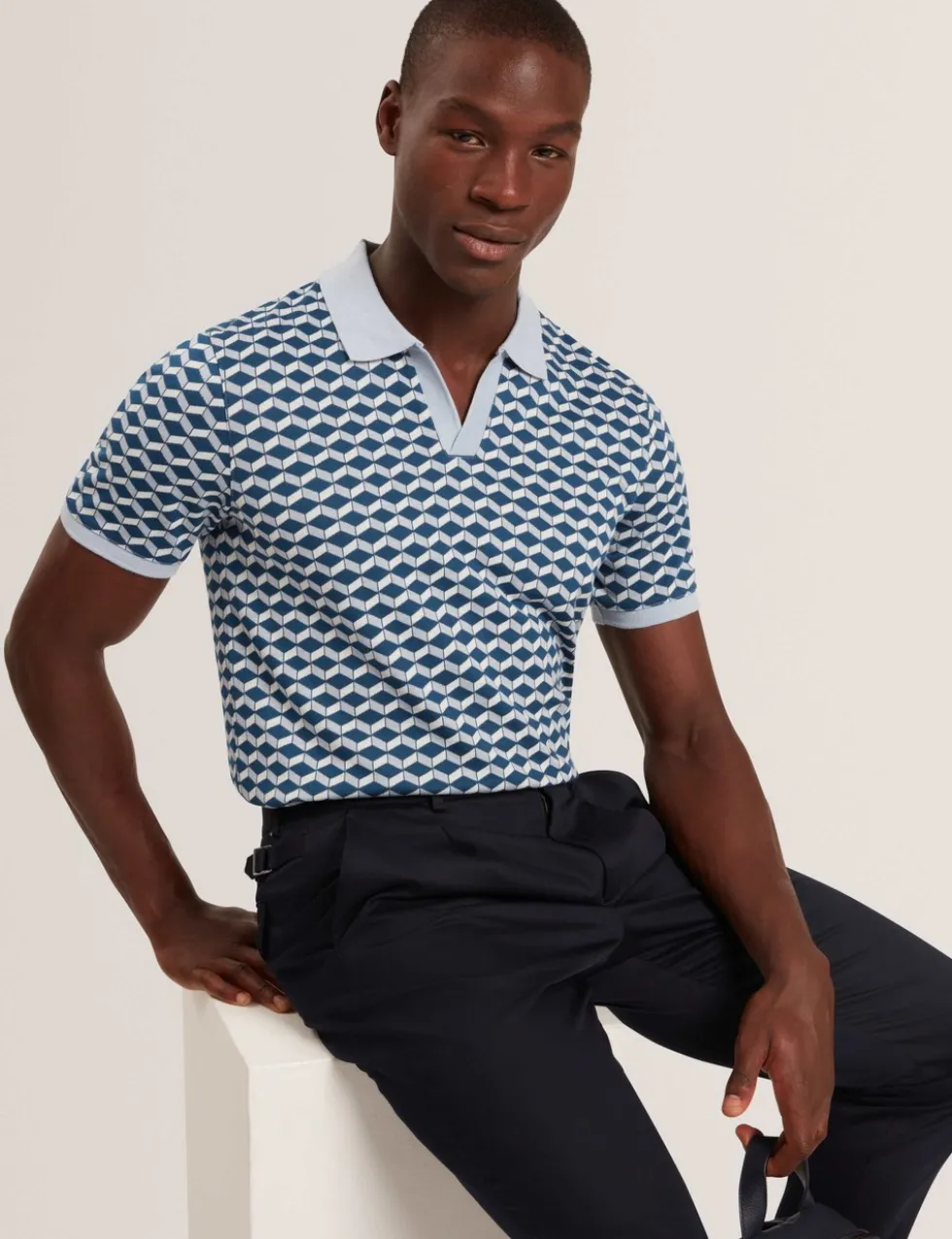 Geometric Jacquard Polo Shirt