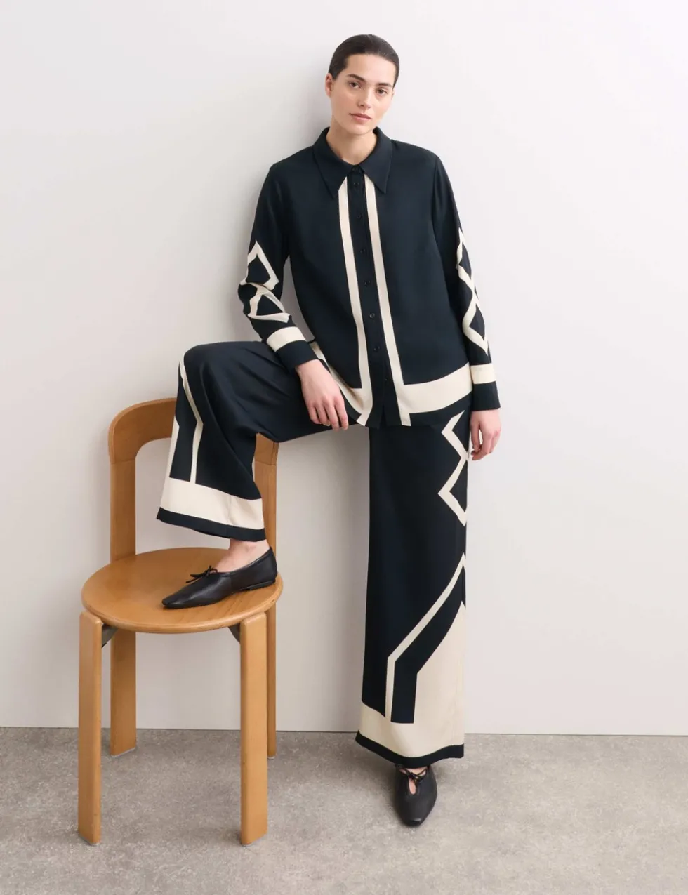 Geometric Jacquard Wide Leg Trousers