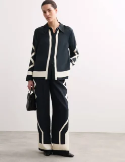 Geometric Jacquard Wide Leg Trousers