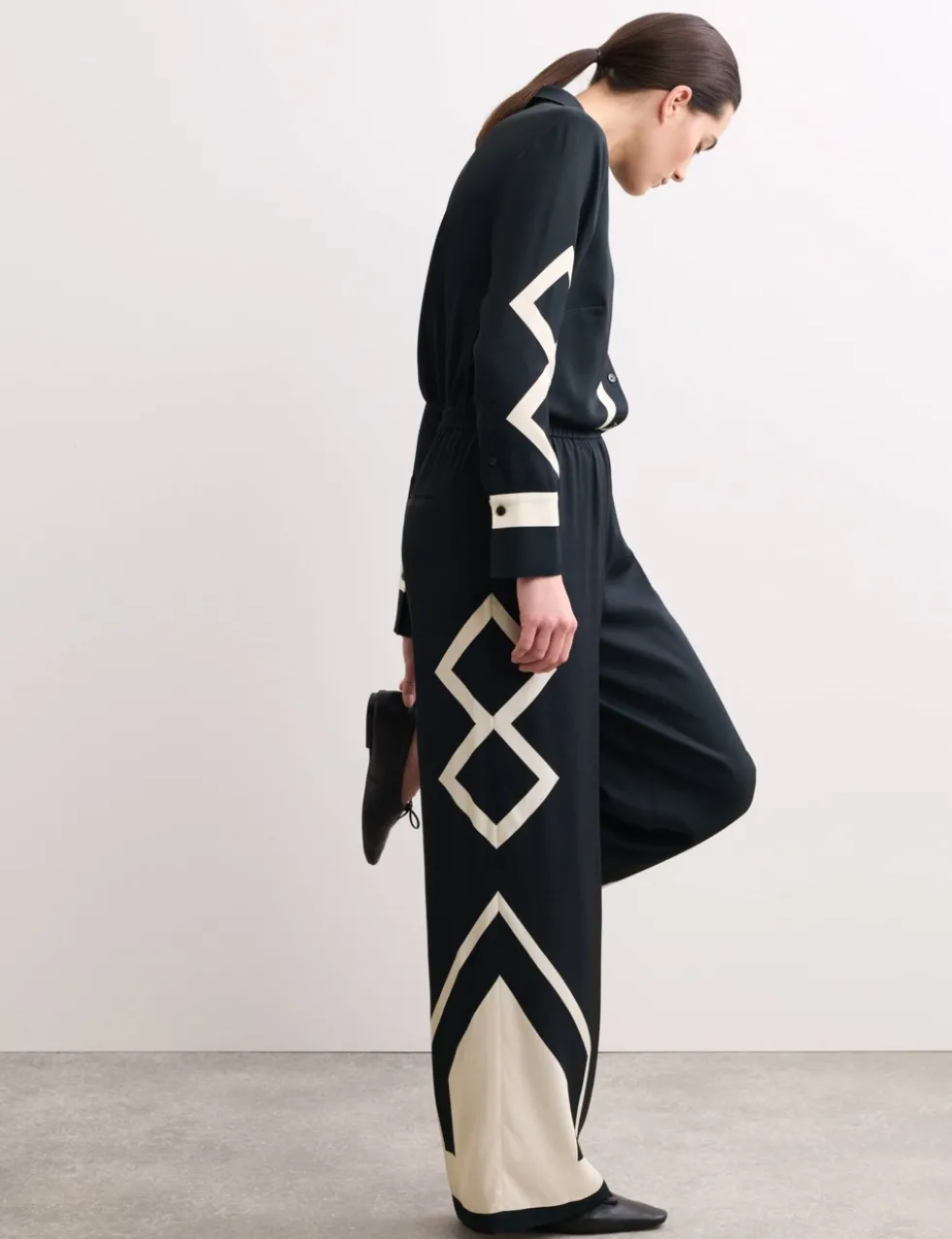 Geometric Jacquard Wide Leg Trousers
