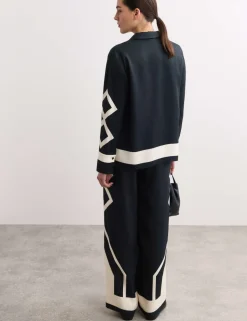 Geometric Jacquard Wide Leg Trousers