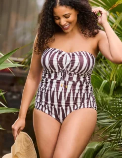 Geometric Padded Ruched Bandeau Swimsuit