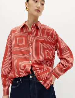 Geometric Print Collared Shirt