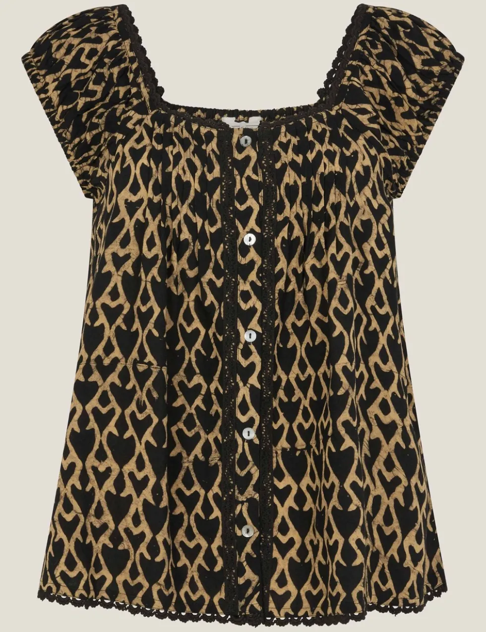 Geometric Square Neck Button Through Top