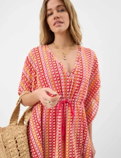 Geometric Striped V-Neck Mini Relaxed Kaftan