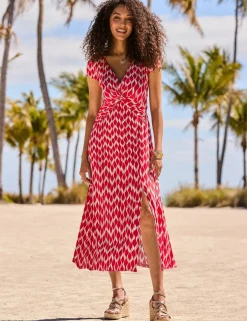 Geometric V-Neck Midi Waisted Dress