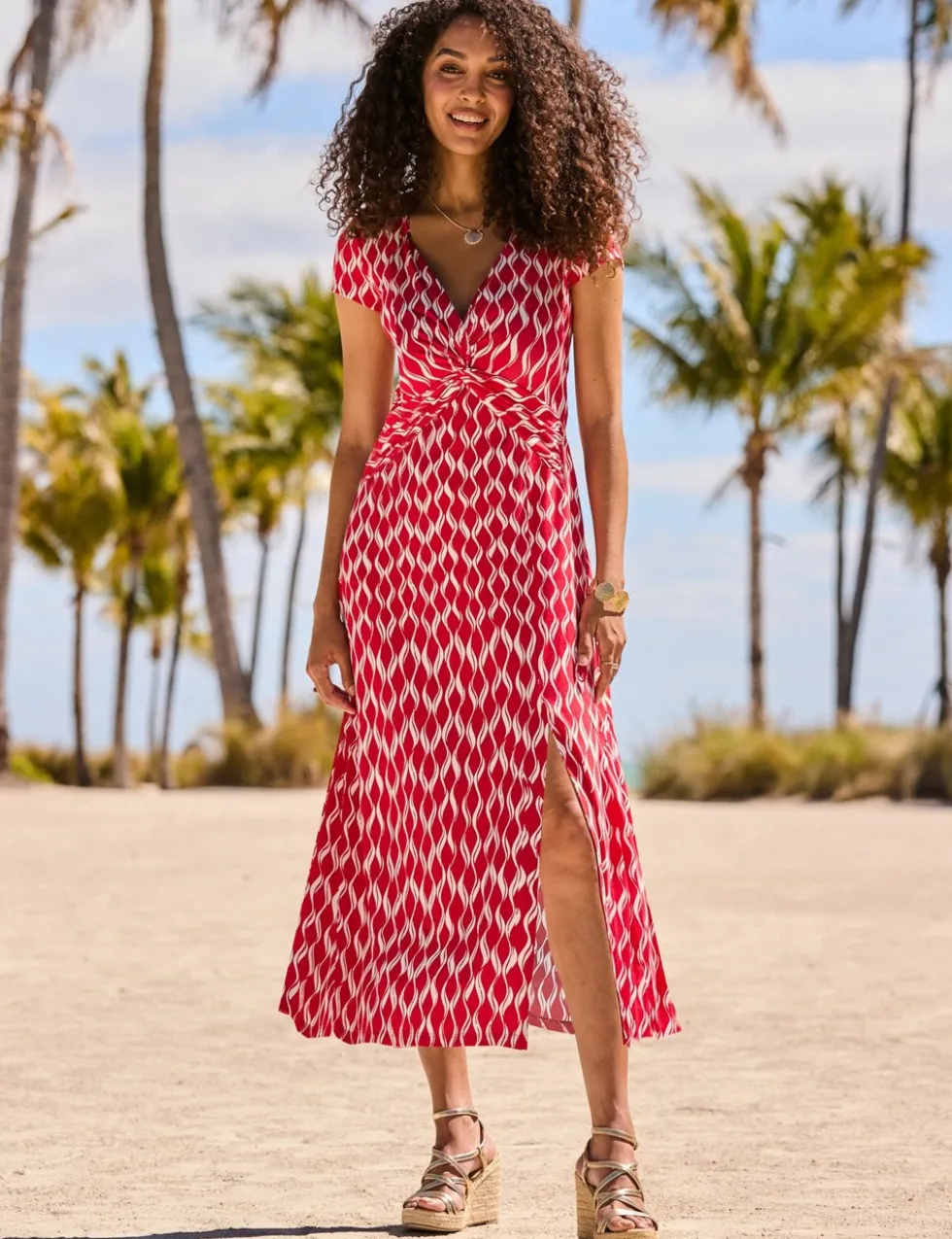 Geometric V-Neck Midi Waisted Dress