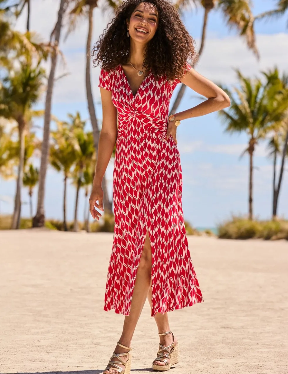 Geometric V-Neck Midi Waisted Dress