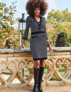 Geometric V-Neck Mini Shift Dress