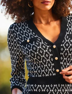 Geometric V-Neck Mini Shift Dress