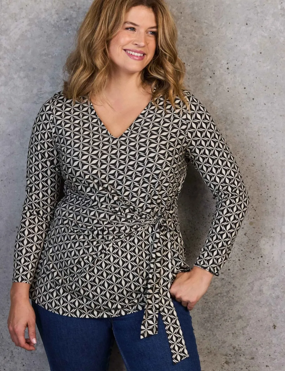 Geometric V-Neck Side Tie Tunic