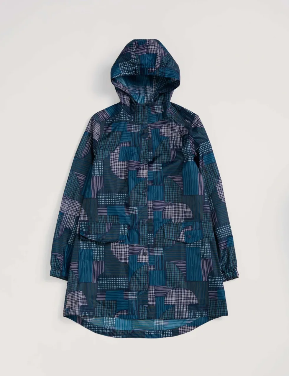 Geometric Waterproof Hooded Packaway Raincoat