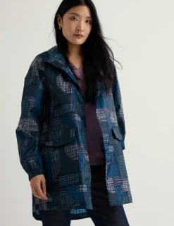 Geometric Waterproof Hooded Packaway Raincoat