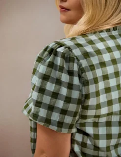 Gingham Button Through Blouse with Cotton
