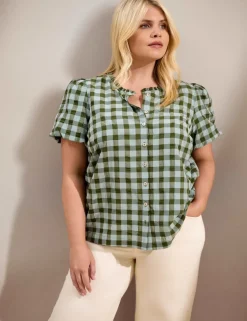 Gingham Button Through Blouse with Cotton