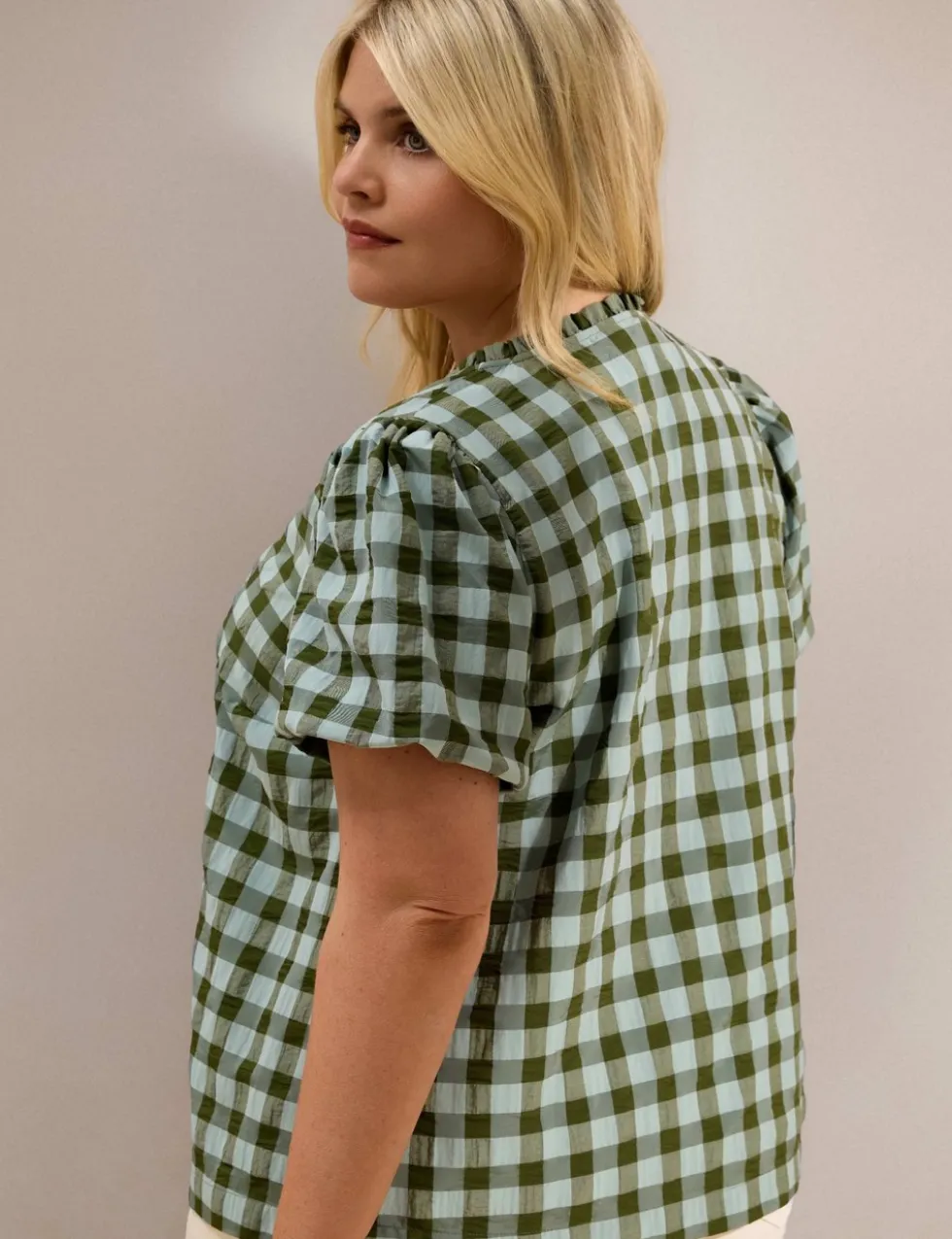 Gingham Button Through Blouse with Cotton