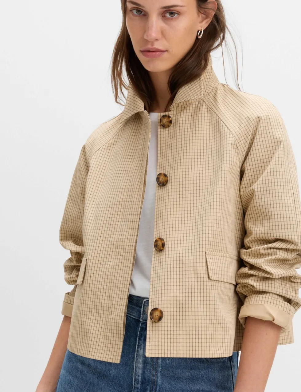 Gingham Button Through Short Jacket