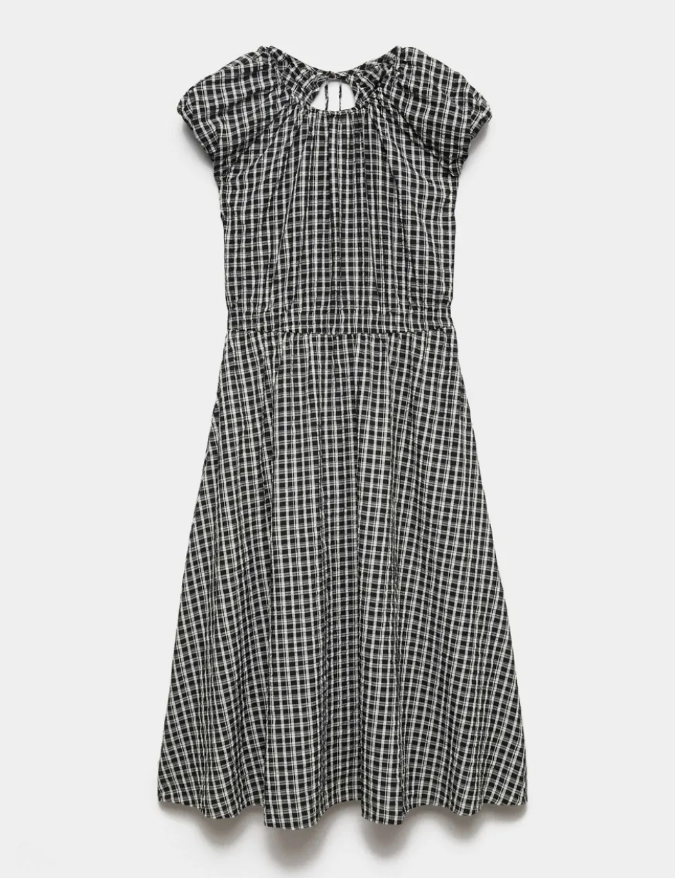 Gingham Puff Sleeve Midi Waisted Dress