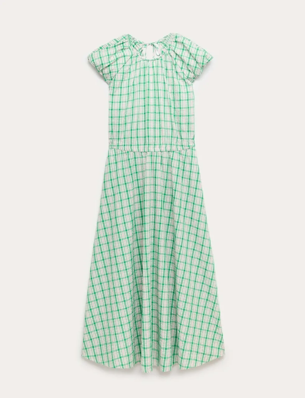 Gingham Puff Sleeve Midi Waisted Dress