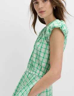 Gingham Puff Sleeve Midi Waisted Dress