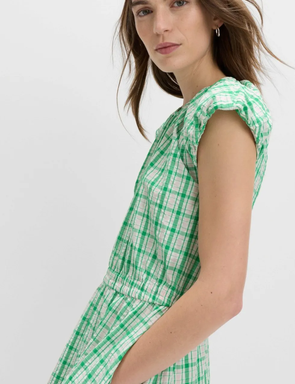 Gingham Puff Sleeve Midi Waisted Dress
