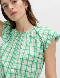 Gingham Puff Sleeve Midi Waisted Dress