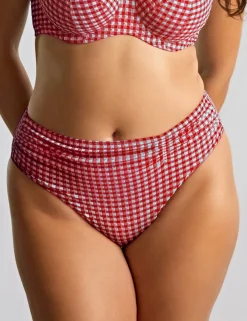 Gingham Textured Ruched Bikini Bottoms