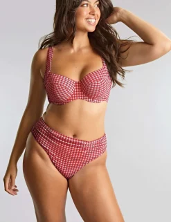 Gingham Textured Ruched Bikini Bottoms