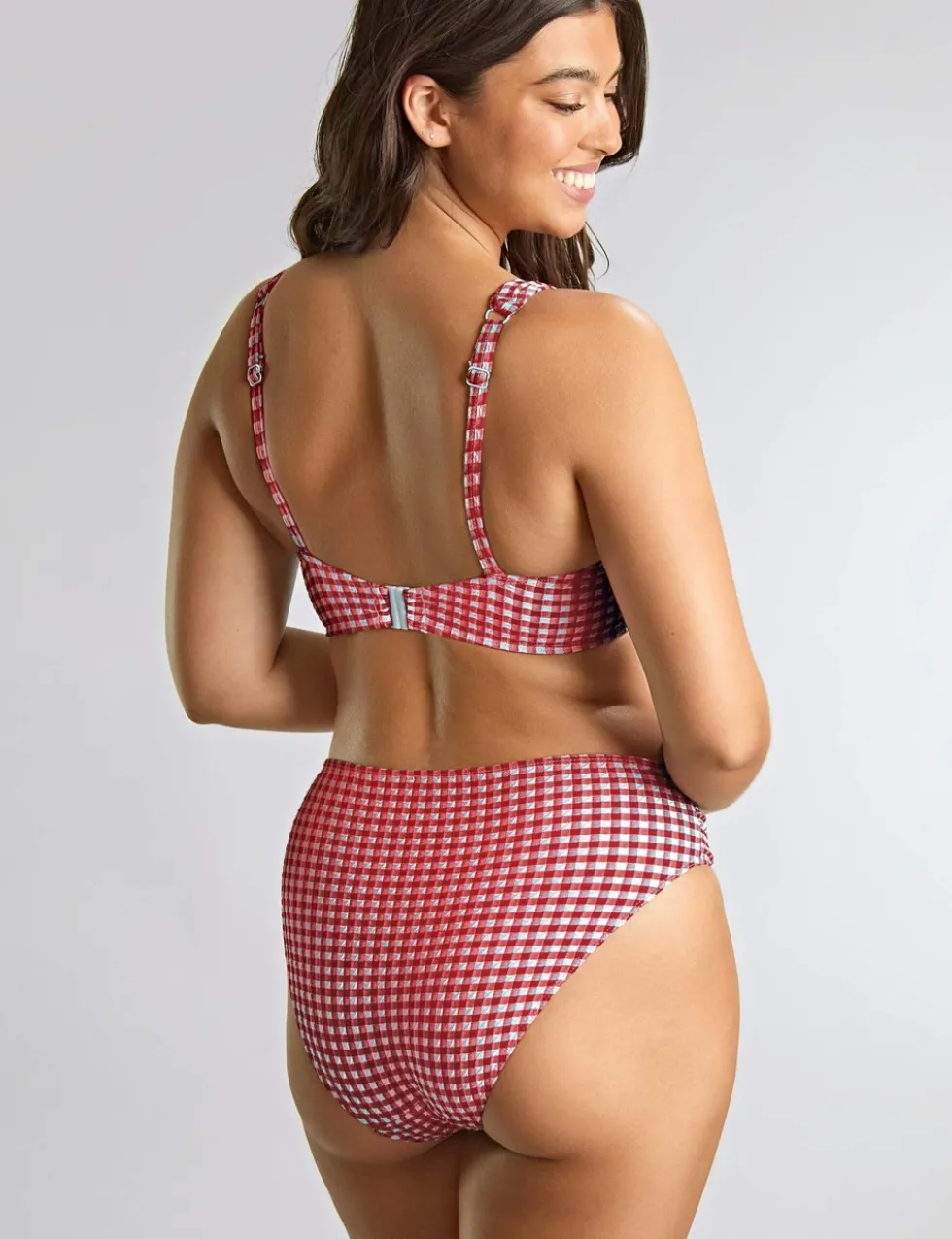 Gingham Textured Ruched Bikini Bottoms