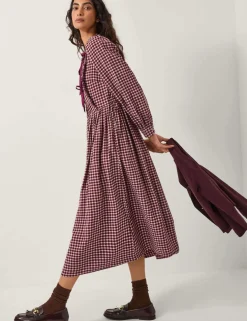 Gingham Tie Neck Midi Skater Dress