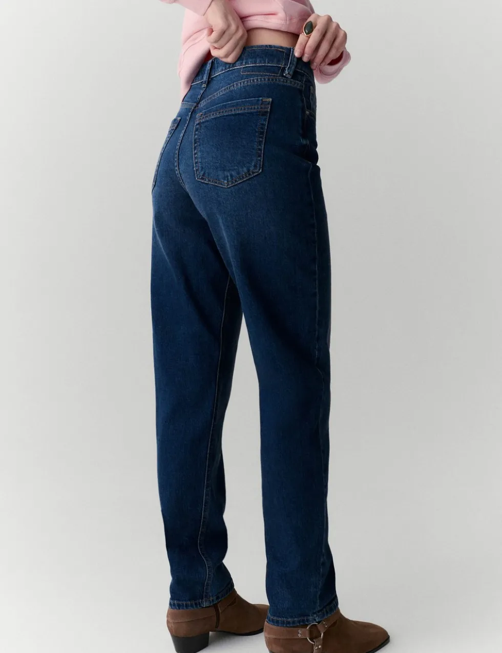Girlfriend Mid Rise Turn Up Jeans with Lyocell
