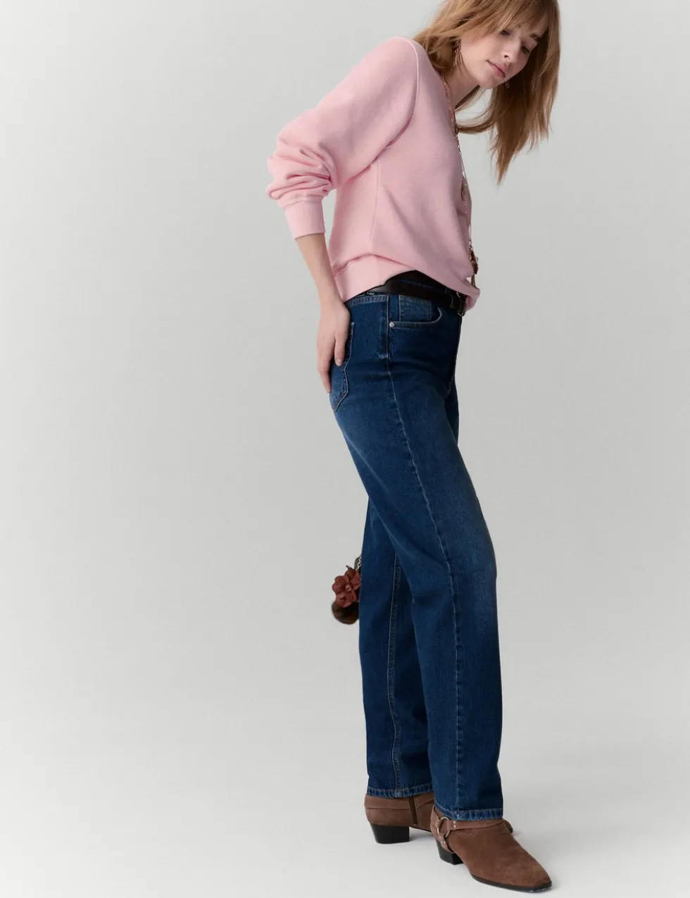 Girlfriend Mid Rise Turn Up Jeans with Lyocell