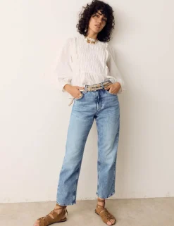 Girlfriend Mid Rise Turn Up Jeans with Lyocell