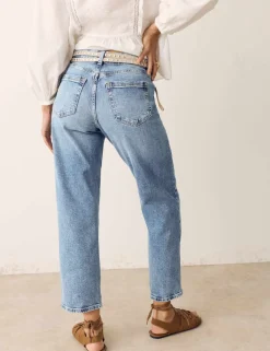 Girlfriend Mid Rise Turn Up Jeans with Lyocell