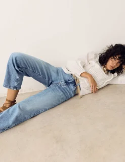 Girlfriend Mid Rise Turn Up Jeans with Lyocell
