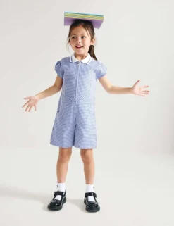 Girls' Gingham School Playsuit (2-14 Yrs)