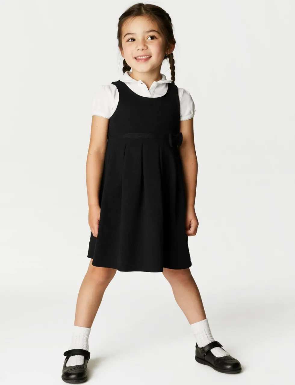 Girls' Jersey Bow School Pinafore (2-12 Yrs)