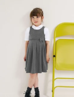 Girls Jersey Heart Pocket School Pinafore (2-12 Yrs)