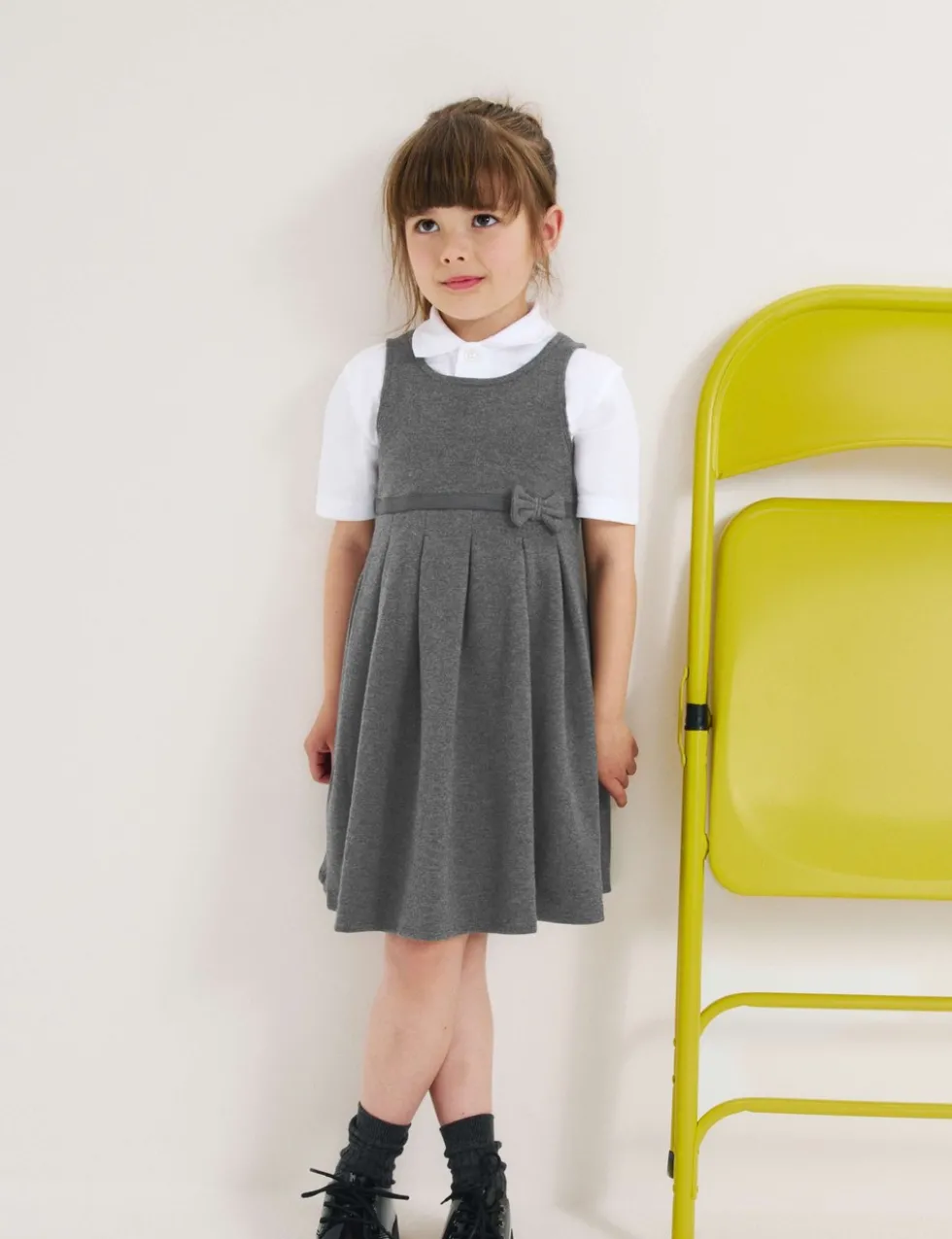 Girls Jersey Heart Pocket School Pinafore (2-12 Yrs)