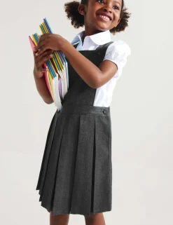 Girls' Pleated Bib School Pinafore (2-12 Yrs)